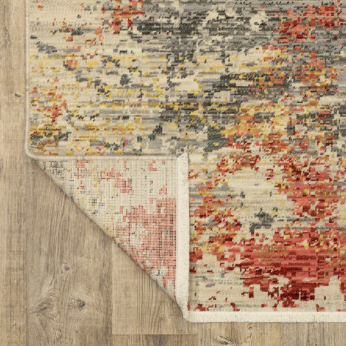 5' X 8' Beige And Pink Abstract Area Rug With Fringe