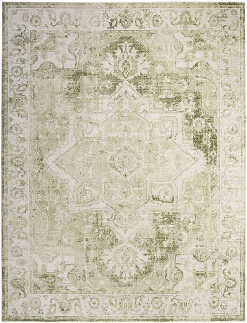 7' X 9' Ivory And Tan Floral Medallion Area Rug