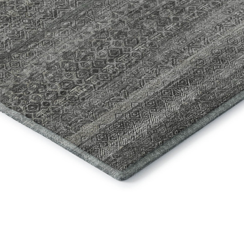 5' X 8' Pewter And Gray Striped Washable Area Rug With UV Protection