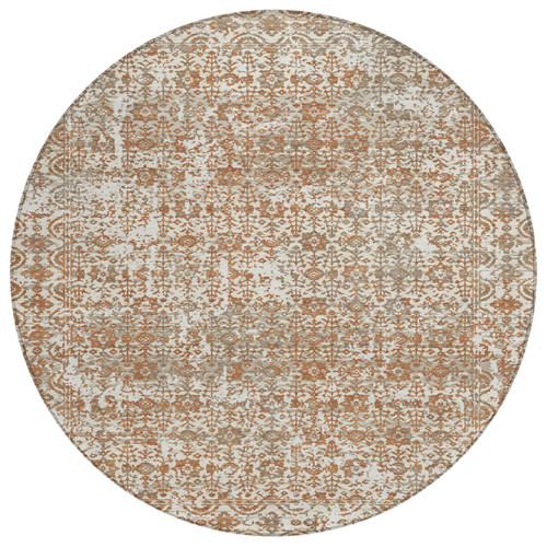 8' Cream And Ivory Round Abstract Washable Indoor Outdoor Area Rug