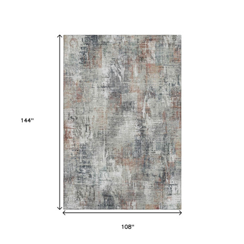 9' X 12' Taupe Copper And Beige Abstract Washable Area Rug With UV Protection