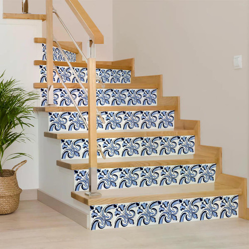 4" x 4" Blue Vinyl Arabesque Peel And Stick Removable Tiles