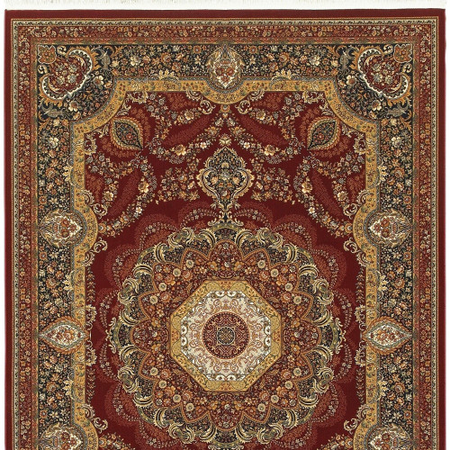 10' X 13' Black Red And Tan Medallion Area Rug With Fringe