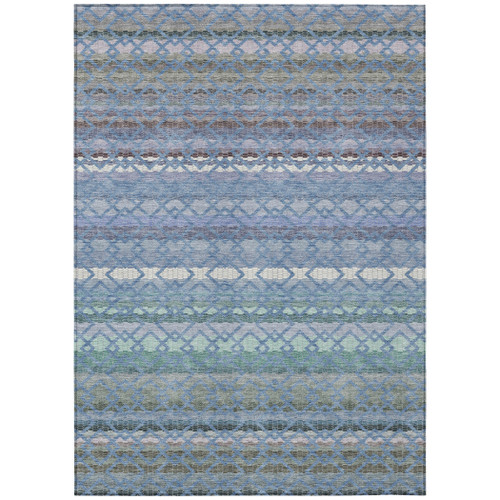 5' X 8' Denim Blue And Sky Blue Striped Washable Indoor Outdoor Area Rug