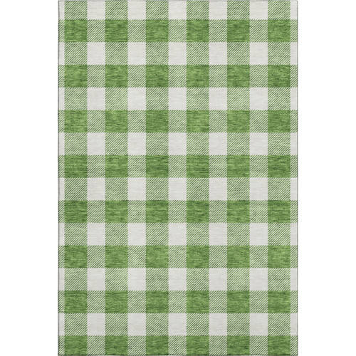 8' X 10' Green And Ivory Plaid Washable Area Rug With UV Protection
