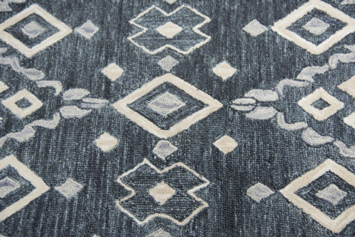 5' X 8' Gray Dark Blue And Blue Wool Geometric Hand Tufted Area Rug