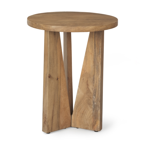 22" Natural Distressed Solid Wood Round End Table