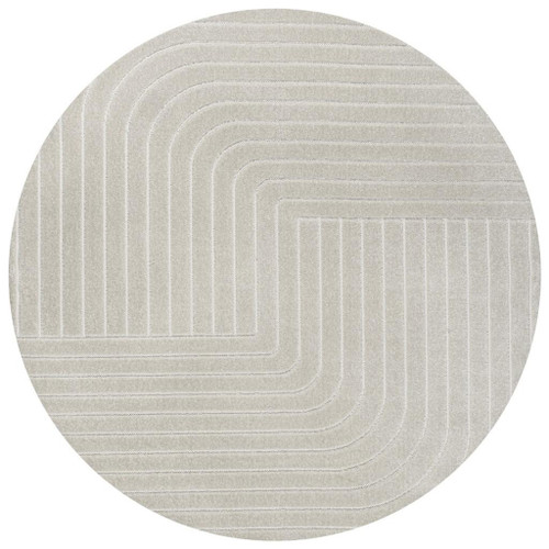 5' Ivory And Cream Round Striped Indoor Outdoor Area Rug