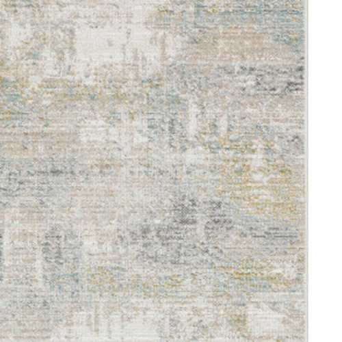 8' Ivory And Teal Abstract Runner Rug