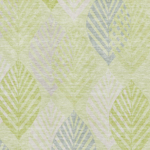 9' X 12' Artichoke Green Ivory And Beige Floral Washable Area Rug With UV Protection