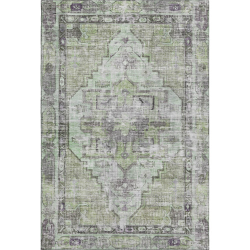 9' X 12' Artichoke Green Charcoal And Ivory Oriental Washable Area Rug With UV Protection