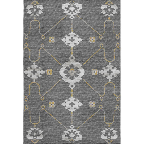 8' X 10' Gray Ivory And Gold Floral Medallion Washable Area Rug With UV Protection