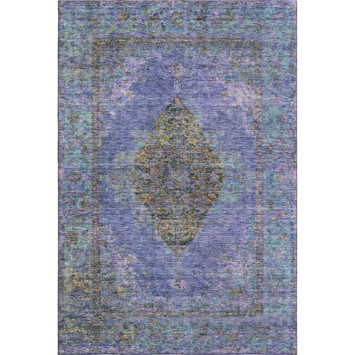 9' X 12' Purple And Teal Medallion Washable Area Rug With UV Protection