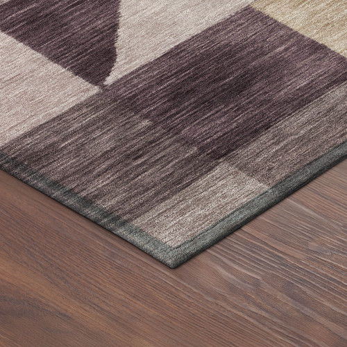 8' Plum And Wheat Round Geometric Washable Indoor Outdoor Area Rug
