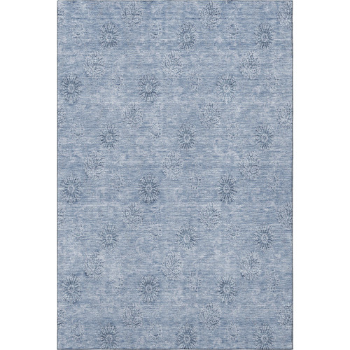 8' X 10' Sky Blue And Ivory Floral Washable Area Rug With UV Protection