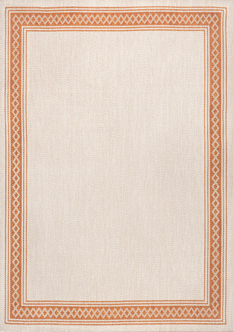 8' X 10' Cream And Orange Indoor Outdoor Area Rug