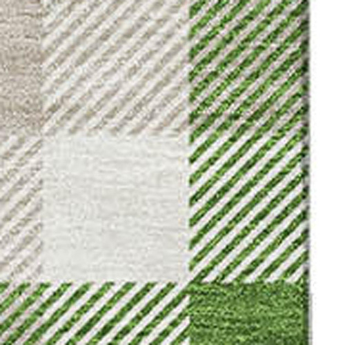 9' X 12' Emerald Beige And Ivory Plaid Washable Area Rug With UV Protection