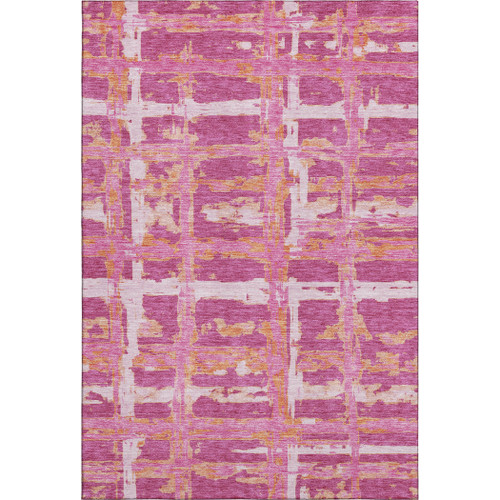 8' X 10' Blush Ivory And Orange Striped Washable Area Rug With UV Protection