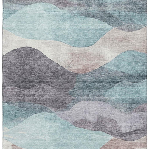 10' X 14' Teal Beige And Ivory Abstract Washable Area Rug With UV Protection