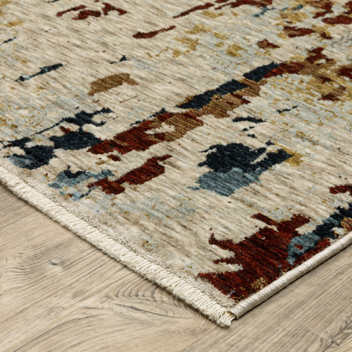 8' Beige Rust And Tan Abstract Runner Rug With Fringe
