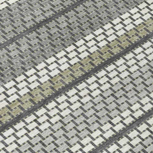8' X 10' Gray Silver And Ivory Striped Washable Indoor Outdoor Area Rug