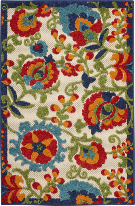 3' X 4' Green And Ivory Indoor Outdoor Area Rug - Green, Ivory