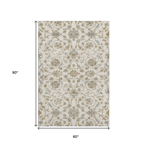 5' X 8' Ivory Copper And Gray Moroccan Washable Area Rug With UV Protection