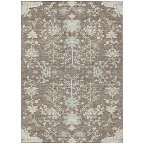 5' X 8' Taupe And Ivory Oriental Washable Indoor Outdoor Area Rug