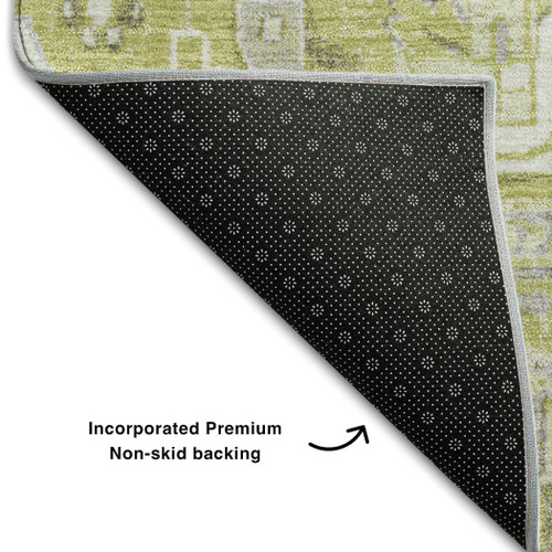 8' X 10' Fern Green And Ivory Oriental Washable Area Rug With UV Protection