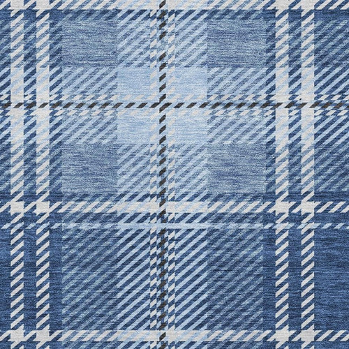 5' X 8' Navy Blue And Ivory Plaid Washable Area Rug With UV Protection