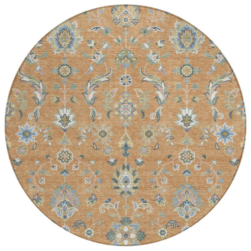 8' Copper And Green Round Abstract Washable Indoor Outdoor Area Rug