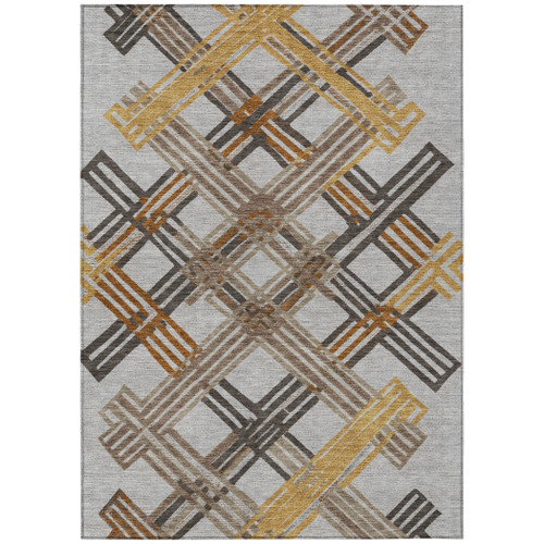 8' X 10' Gray And Gold Geometric Washable Indoor Outdoor Area Rug