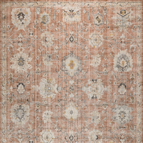 7' X 10' Red Floral Distressed Area Rug