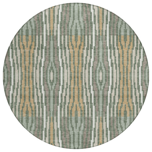8' Green And Ivory Round Abstract Washable Indoor Outdoor Area Rug