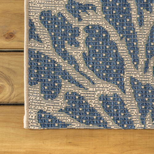4' Navy Blue And Green Square Floral Indoor Outdoor Area Rug