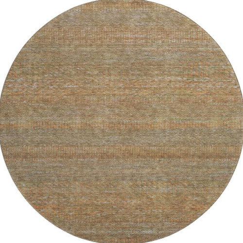 8' Taupe Brown And Copper Striped Washable Round Rug With UV Protection