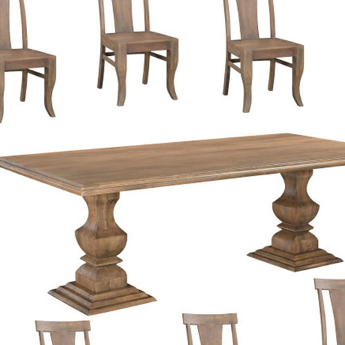 Nine Piece Brown Solid Wood Dining Set with Eight Chairs