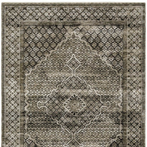 3' X 5' Gray And Beige Medallion Area Rug With Fringe