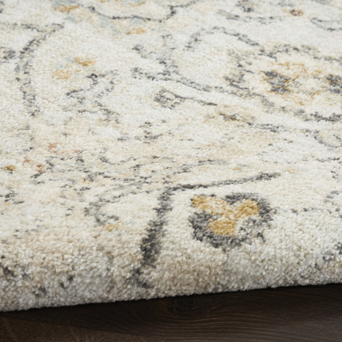 5' X 7' Gray Ivory And Yellow Floral Distressed Area Rug