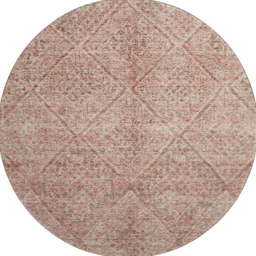 8' Pink And Beige Moroccan Washable Round Rug With UV Protection