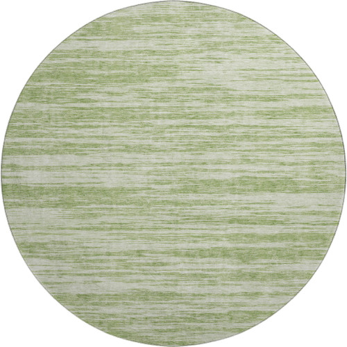 8' Artichoke Green And Ivory Striped Washable Round Rug With UV Protection