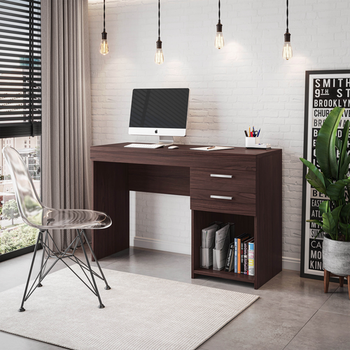 48" Espresso Wood Writing Desk With Two Drawers