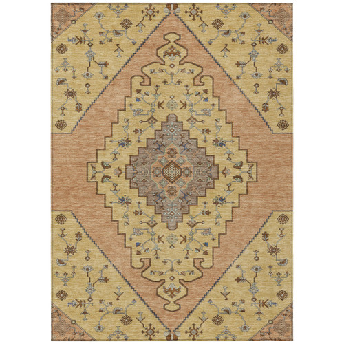10' X 14' Gold And Copper Geometric Washable Indoor Outdoor Area Rug