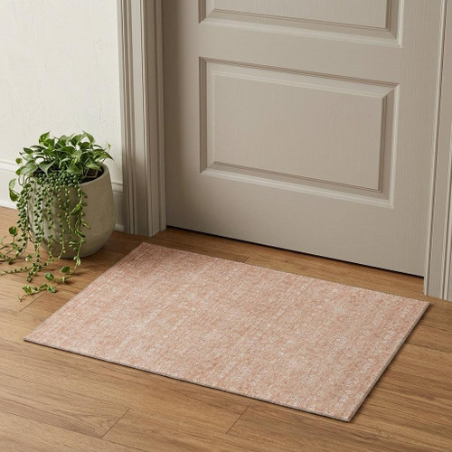 3' X 5' Coral And Ivory Floral Washable Area Rug With UV Protection
