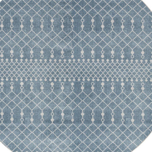 8' Blue And Ivory Geometric Round Rug
