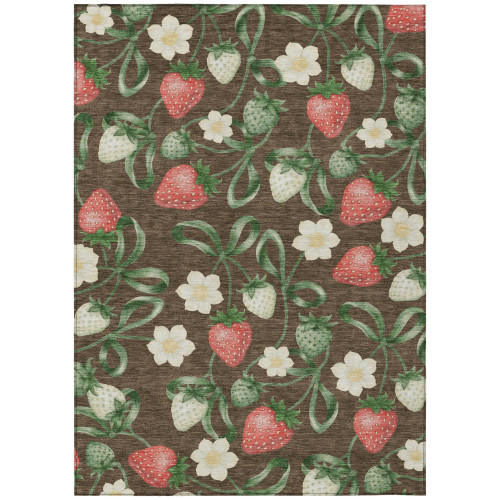 8' X 10' Chocolate And Brown Floral Washable Indoor Outdoor Area Rug