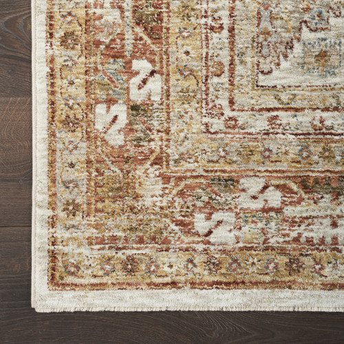 10' Rust Ivory And Blue Geometric Distressed Runner Rug