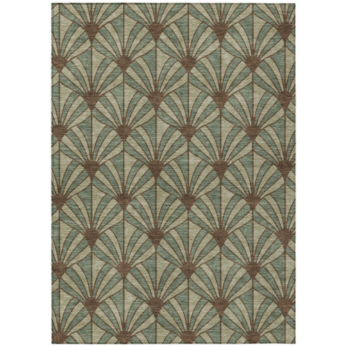 10' X 14' Artichoke Green Brown And Beige Seashell Washable Indoor Outdoor Area Rug