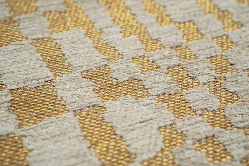 2' X 5' Gold And Beige Geometric Berber Washable Area Rug With UV Protection