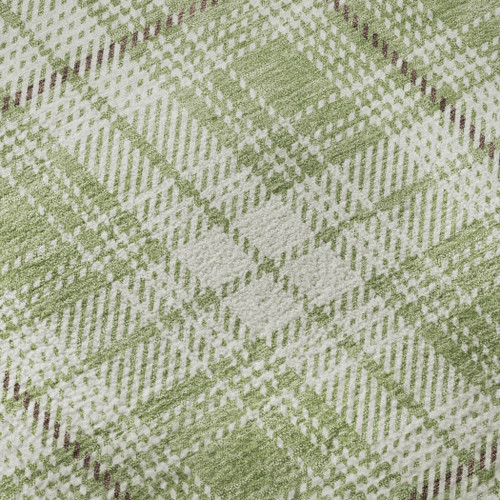 5' X 8' Artichoke Green And Ivory Plaid Washable Area Rug With UV Protection